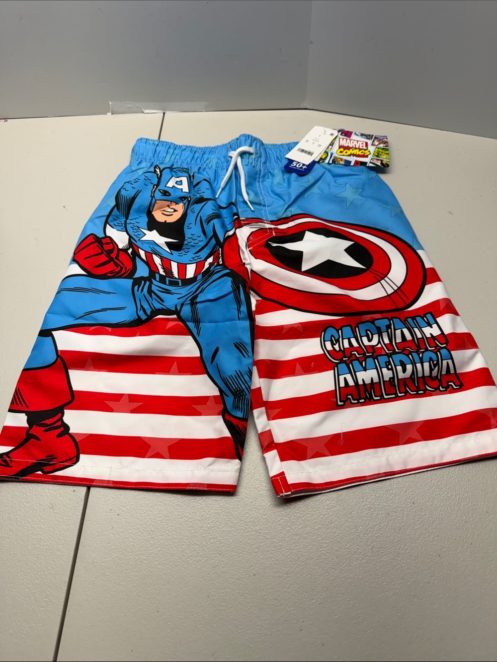 Captain America Boys Blue & Red Swim Trunks. NWT